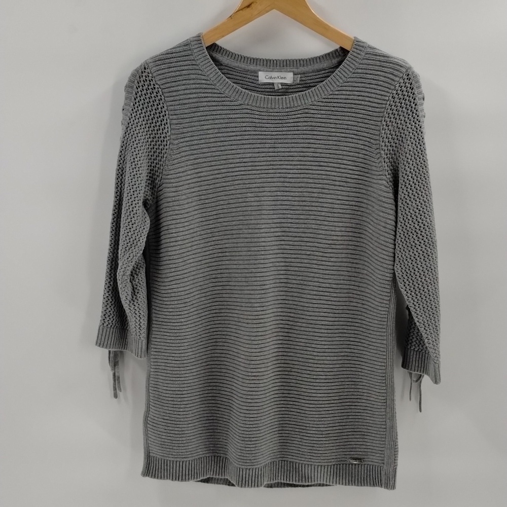 Calvin Klein ribbed sweater medium elbow sleeve with braided detail cotton